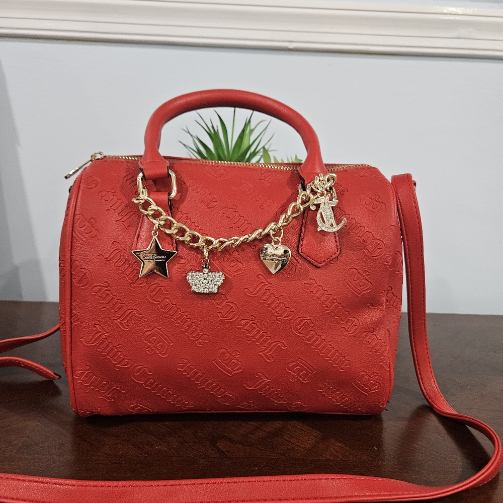 Juicy Couture Red Satchel with Gold Charm Accents